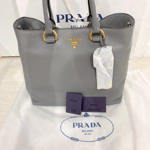 PRADA 1BG865 Marmo Gray Vitello Phenix Leather 2-W